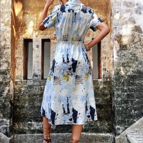 Boho tie dye drawstring waist shirt belted dress - Picture 3 of 5